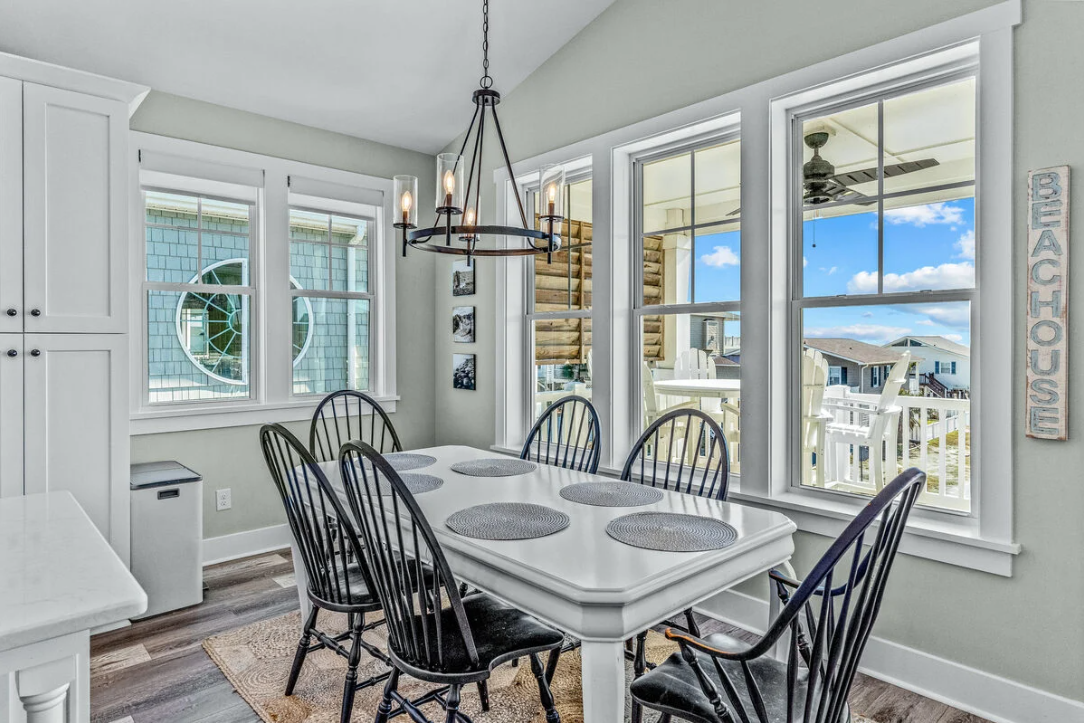 Dining room table with beach views