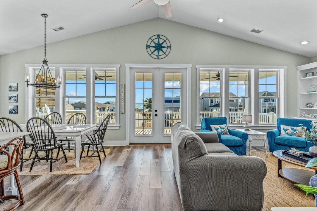 Living room open to dining